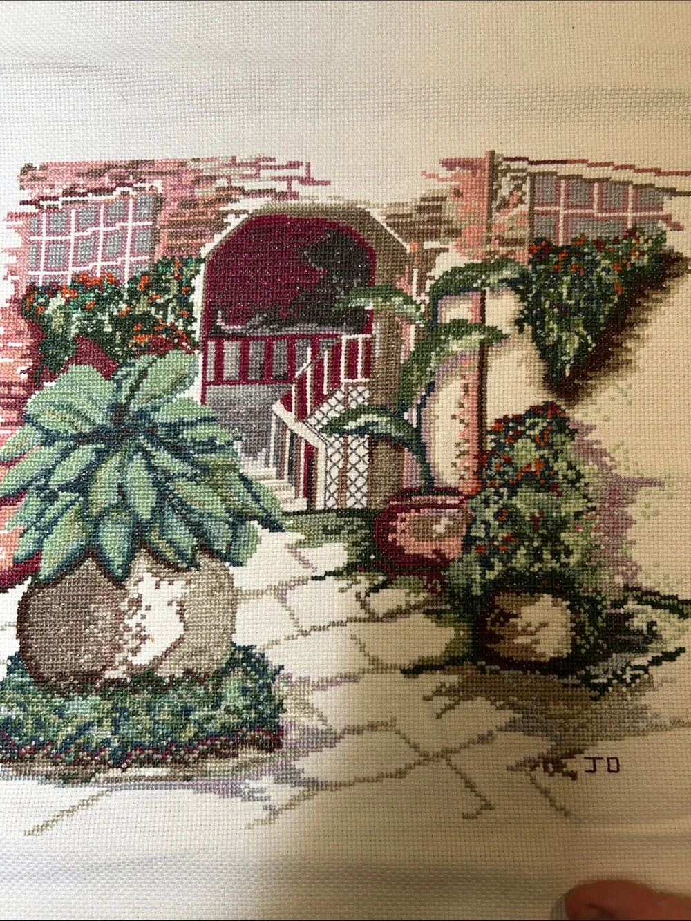 Vintage-Inspired Green and Red Needlepoint Wall Art